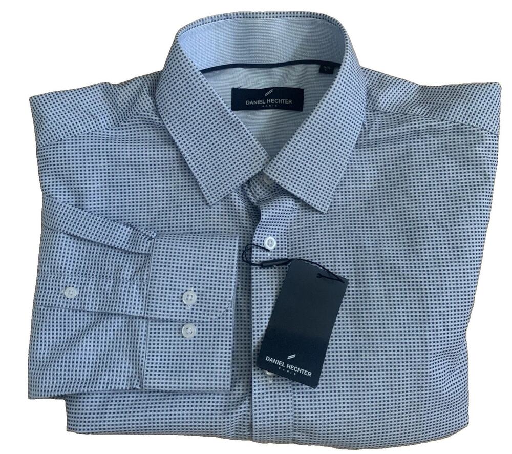 Daniel Hechter Men's Size 16.5 (L) Long Sleeve Button Up Micro Check Dress Shirt